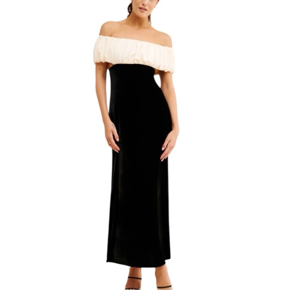 Anthropologie‎ x Mandinga Black Velvet Strapless Dress with Side Slits